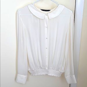 Zara White Peter-Pan Collar Blouse | Size L